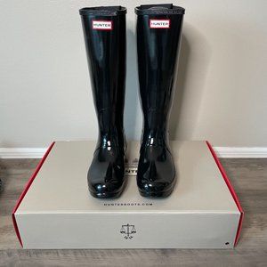 Hunter Black Adjustable Tall Gloss Rain Boots S 10